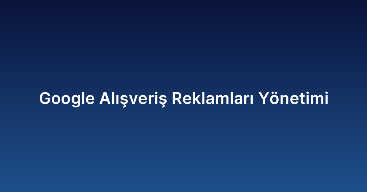Google Alışveriş Reklamları Yönetimi