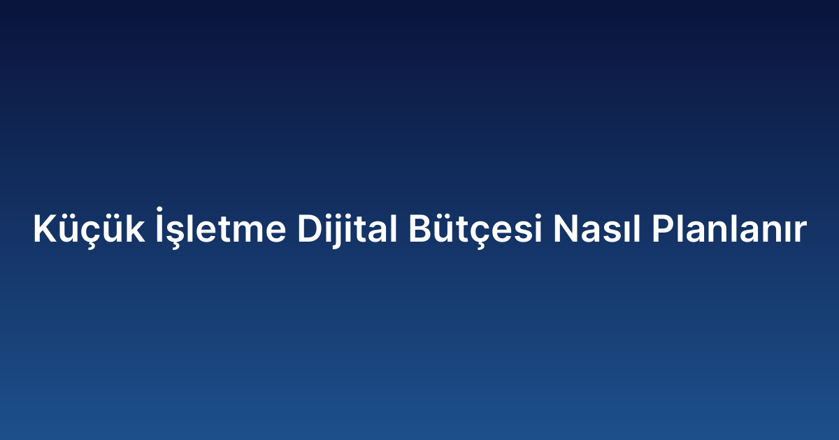 Küçük İşletme Dijital Bütçesi Nasıl Planlanır