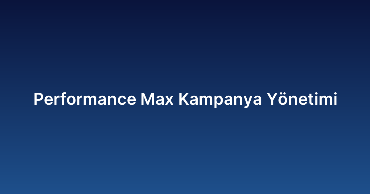 Performance Max Kampanya Yönetimi