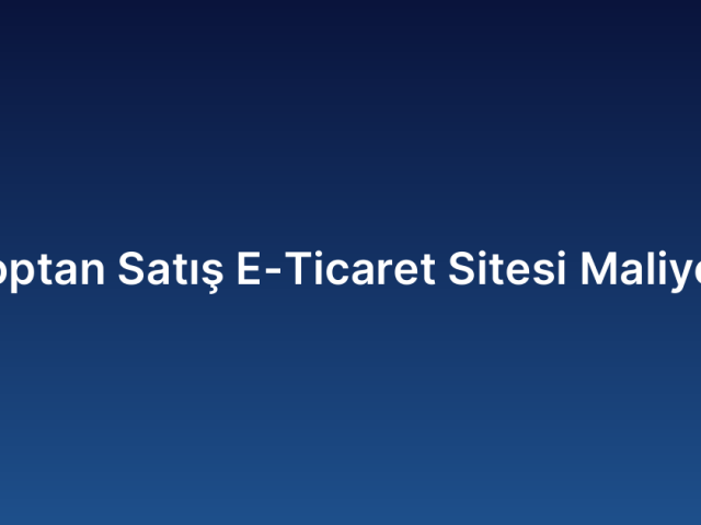 Toptan Satış E-Ticaret Sitesi Maliyeti