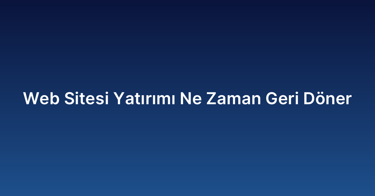 Web Sitesi Yatırımı Ne Zaman Geri Döner