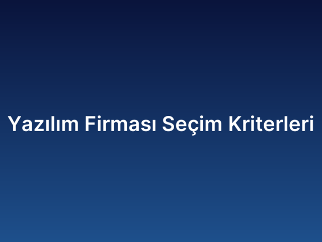 Yazılım Firması Seçim Kriterleri