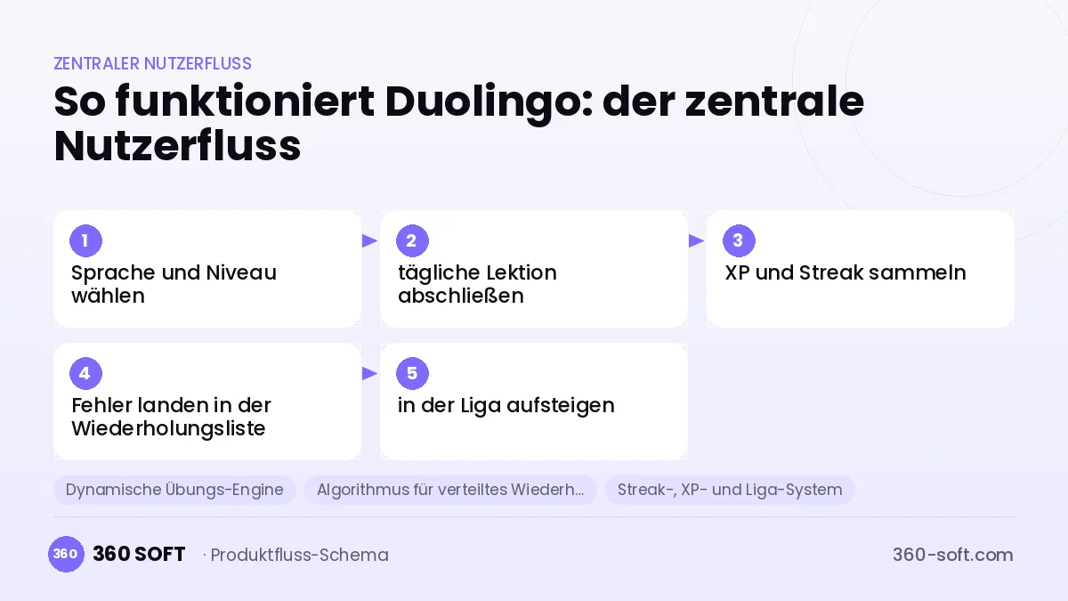 So funktioniert Duolingo: der zentrale Nutzerfluss