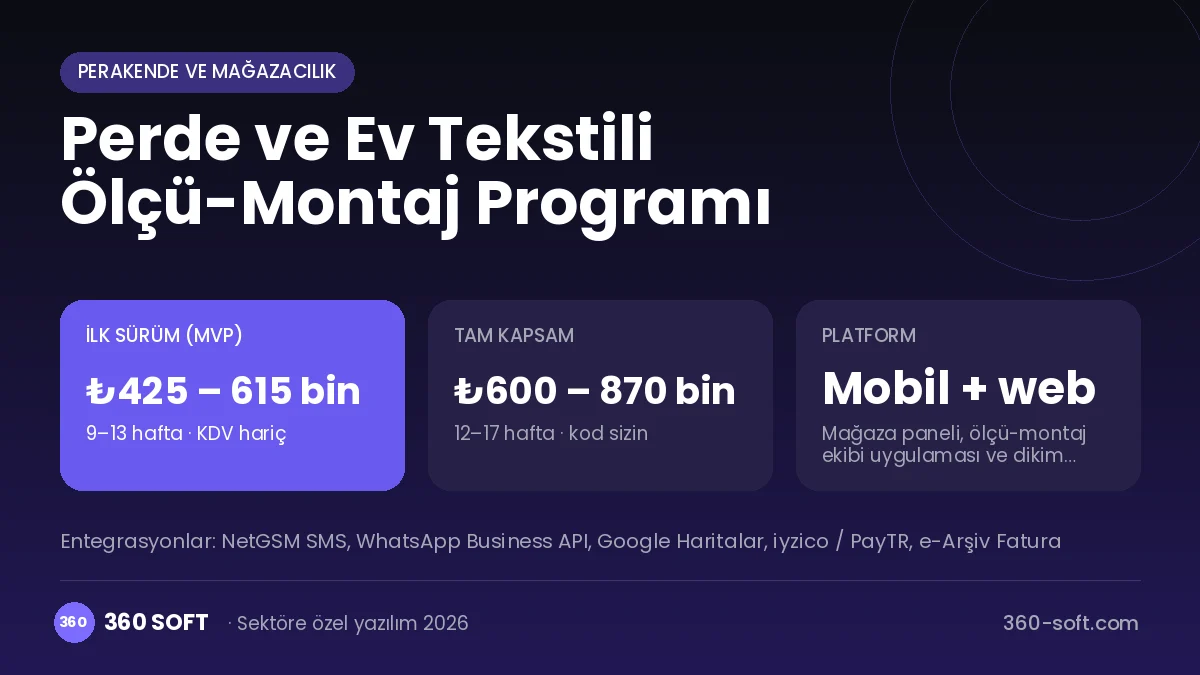 Perde ve Ev Tekstili Ölçü-Montaj Programı maliyet, süre ve platform özeti