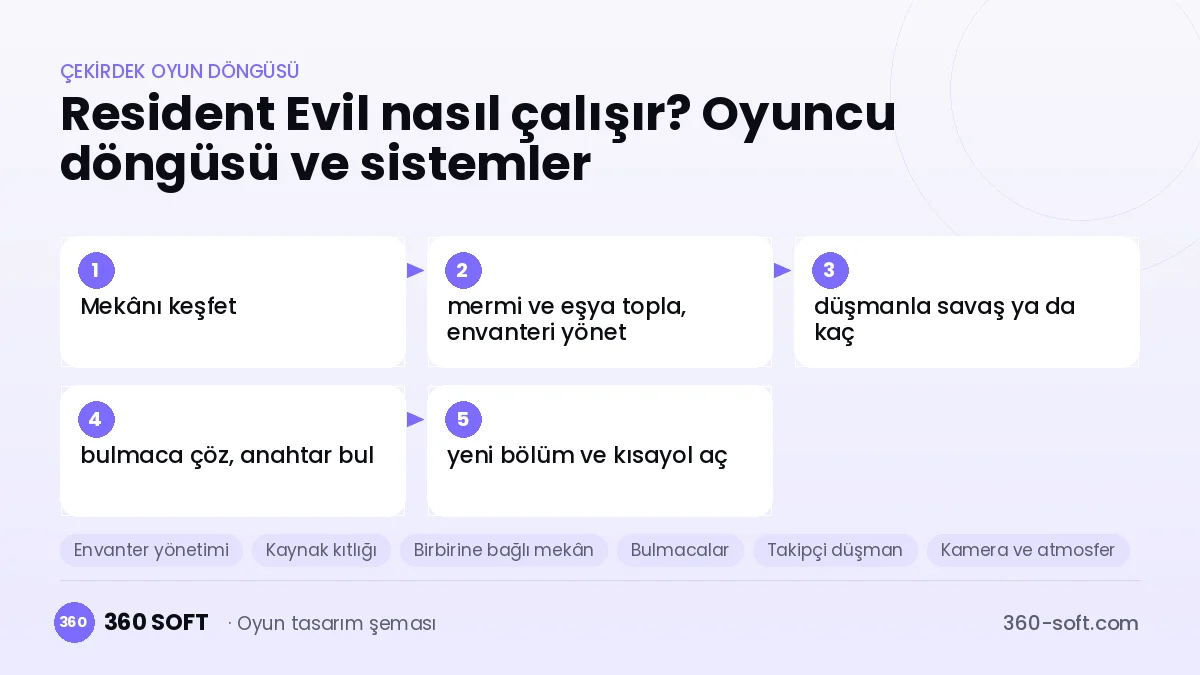 Resident Evil çekirdek oyun döngüsü ve kurulacak sistemler şeması